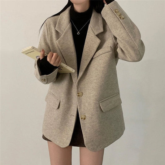 Vintage Mid-Length Oversized Woolen Blazer