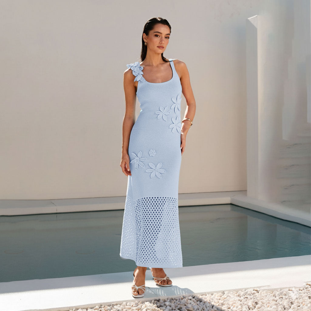 Floral Applique Knit Maxi Dress