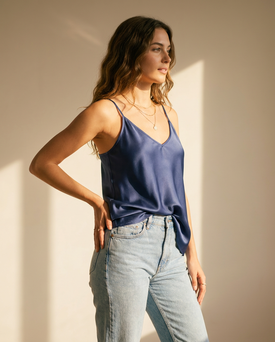 Navy Silk Top