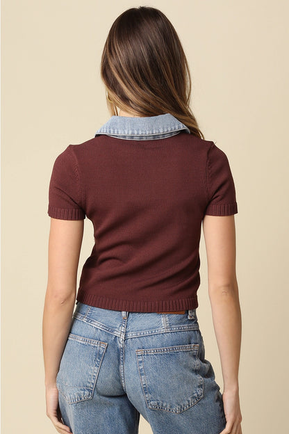 Contrast Collar Crop Top