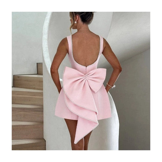 Pearl Butterfly Bow Bodycon Mini Dress