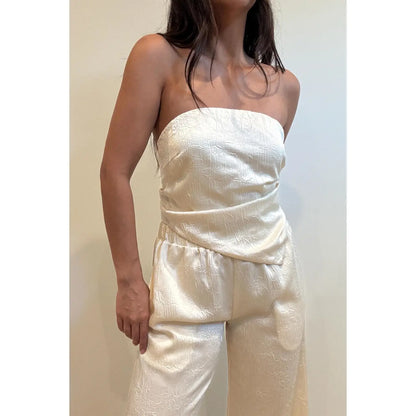 Crinkle Satin Back Tie Up Scarf Top w/ Pants