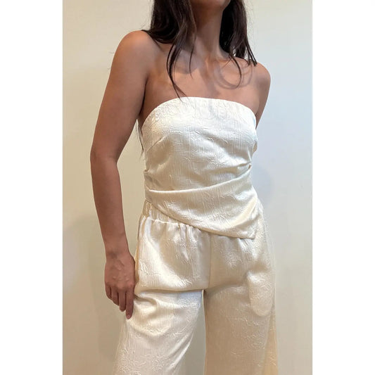 Crinkle Satin Back Tie Up Scarf Top w/ Pants