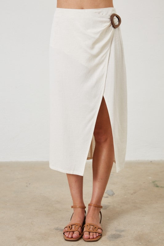 LINEN BLEND WRAP MIDI SKIRT