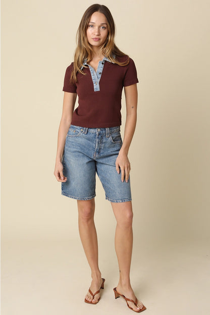 Contrast Collar Crop Top