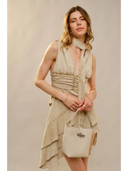 Layered Hem Ruched Waistband Dress