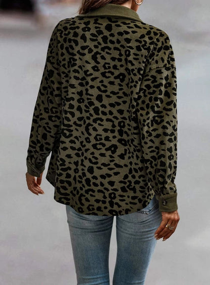 Leopard Print Button Long Sleeve Jacket For Women