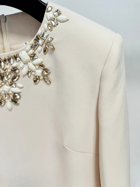 Elegant Hand-Beaded Diamond Long Sleeve Dress