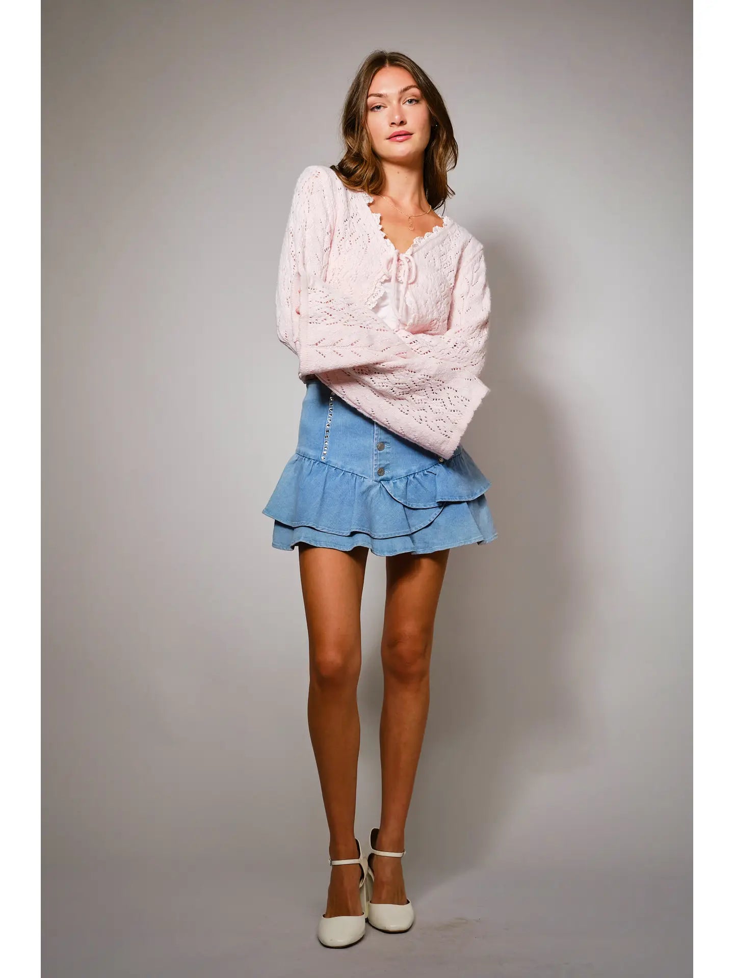 Open Knit Tie Front Shrug