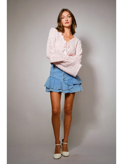 Open Knit Tie Front Shrug