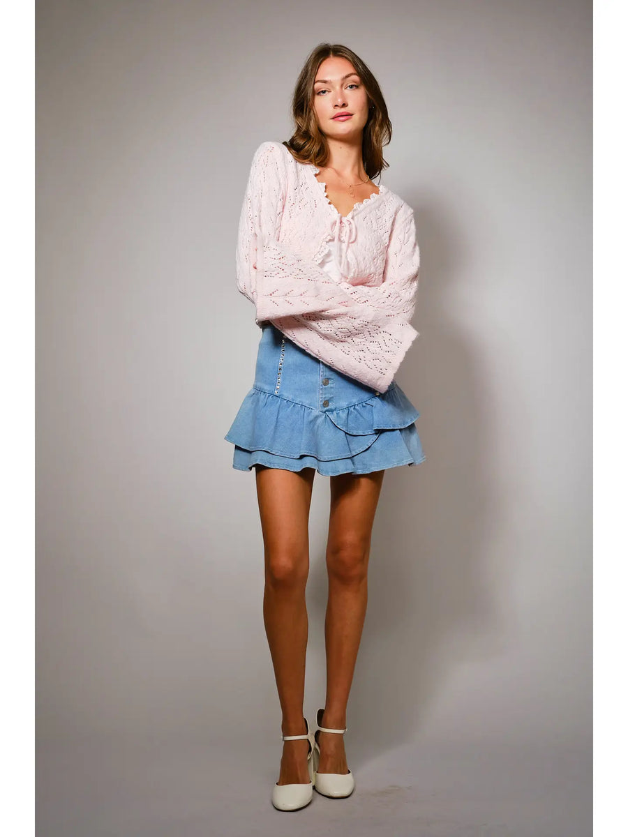 Open Knit Tie Front Shrug