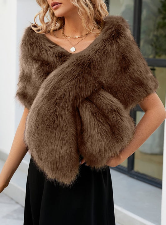 Warm Faux Fur Cross Shawl