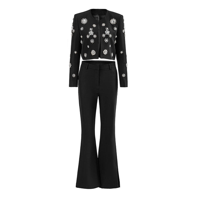 Women Embellished Blazer and Flare Pants Set