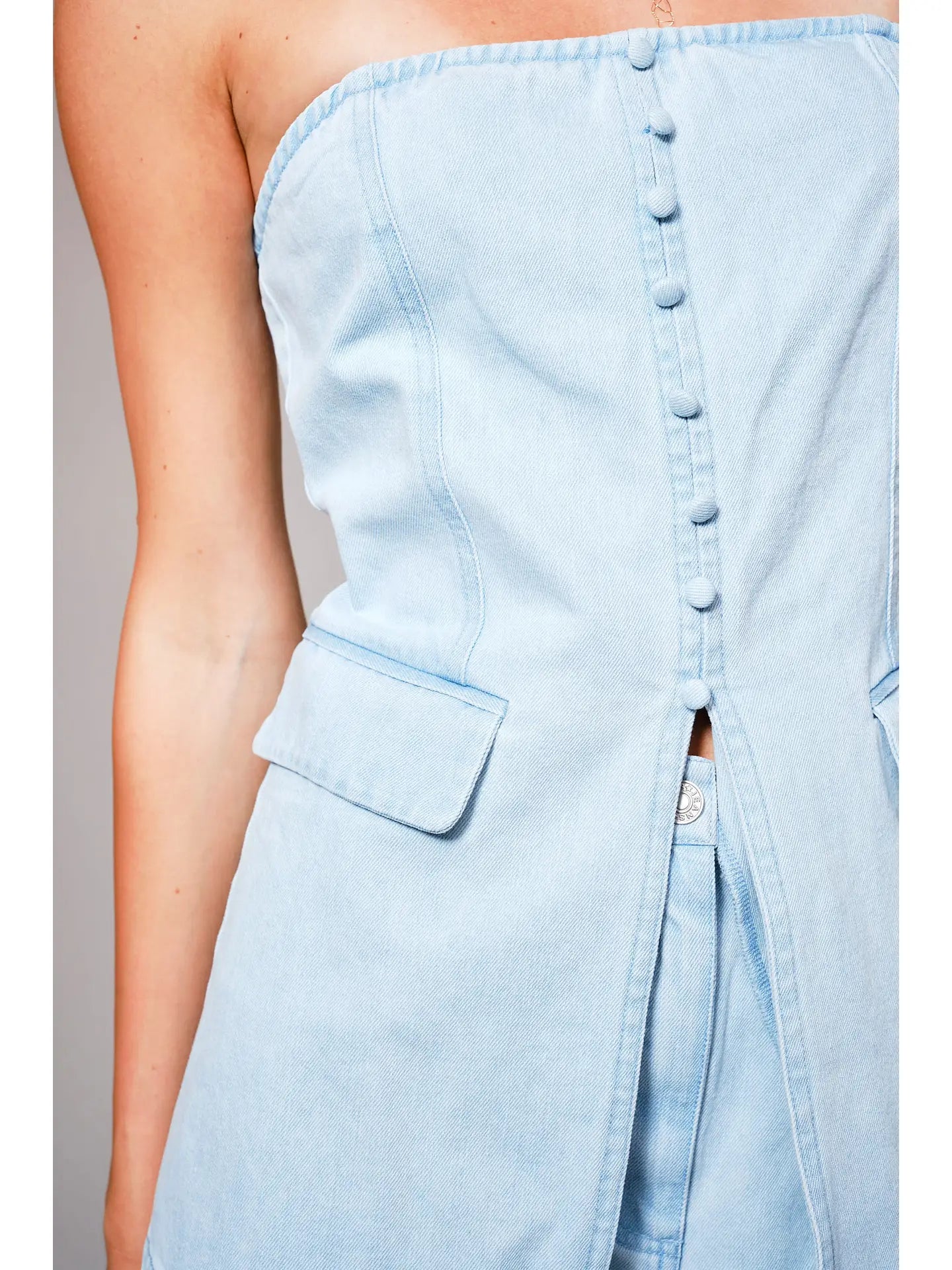 Tube Button Detail Tunic Denim Set