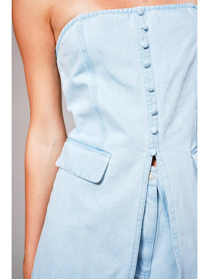 Tube Button Detail Tunic Denim Set