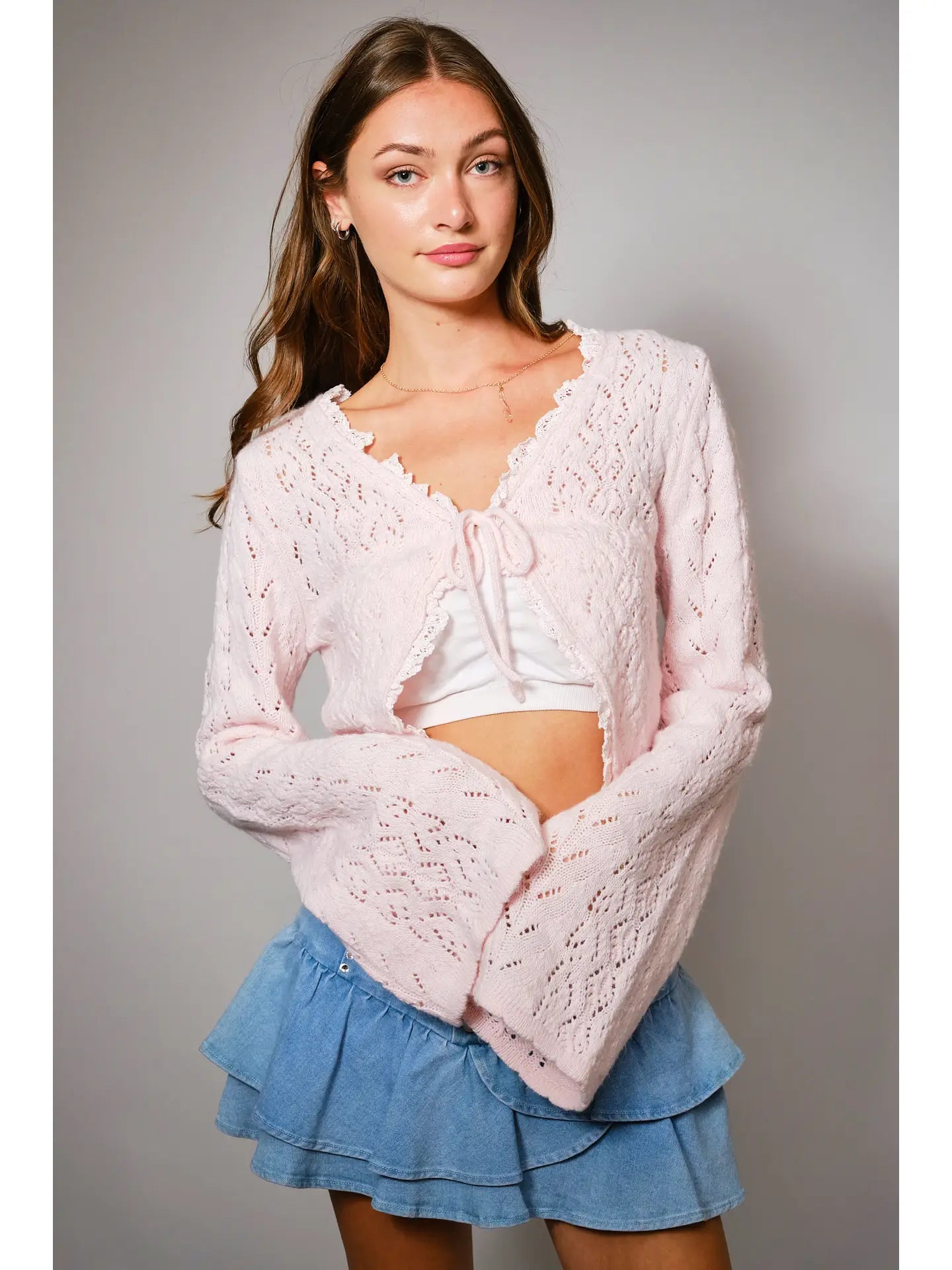 Open Knit Tie Front Shrug