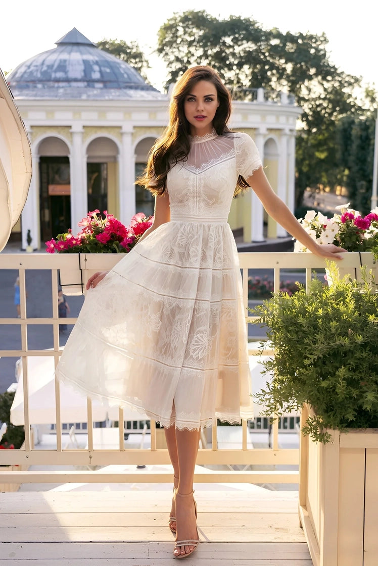 Midi Lace Short Sleeve Cocktail Dress