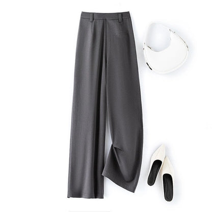 Relaxed Fit Solid Color Wide Leg Floor-Length Suit Trouser