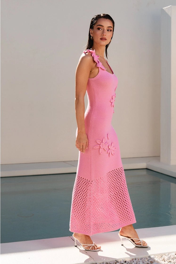 Floral Applique Knit Maxi Dress