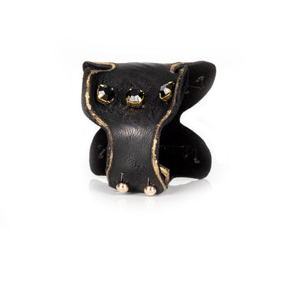 Obsidian Sculpt Leather Cuff Black Crystal Statement