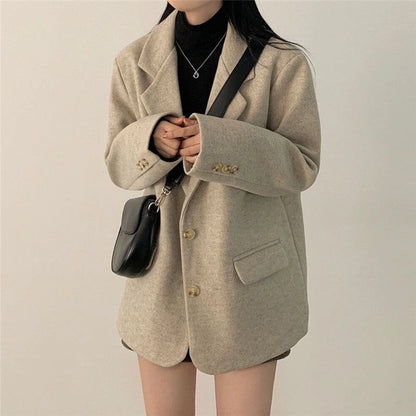 Vintage Mid-Length Oversized Woolen Blazer