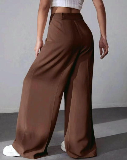 Solid Office Straight Wide-Leg Suit Pants