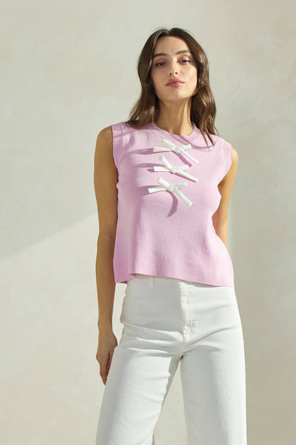 Contrast Bow Sleveless Top