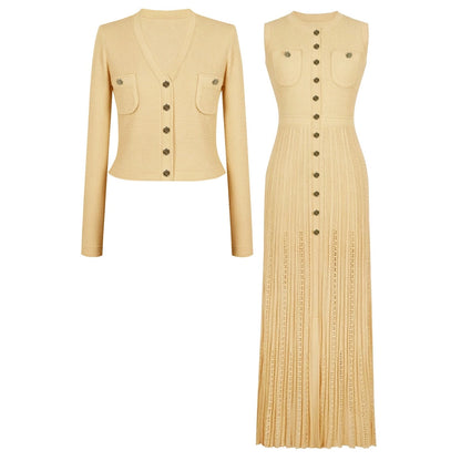 Knit Jacket & Crocheted Maxi Dress Set