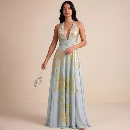Celeste Gold Halter Maxi Dress