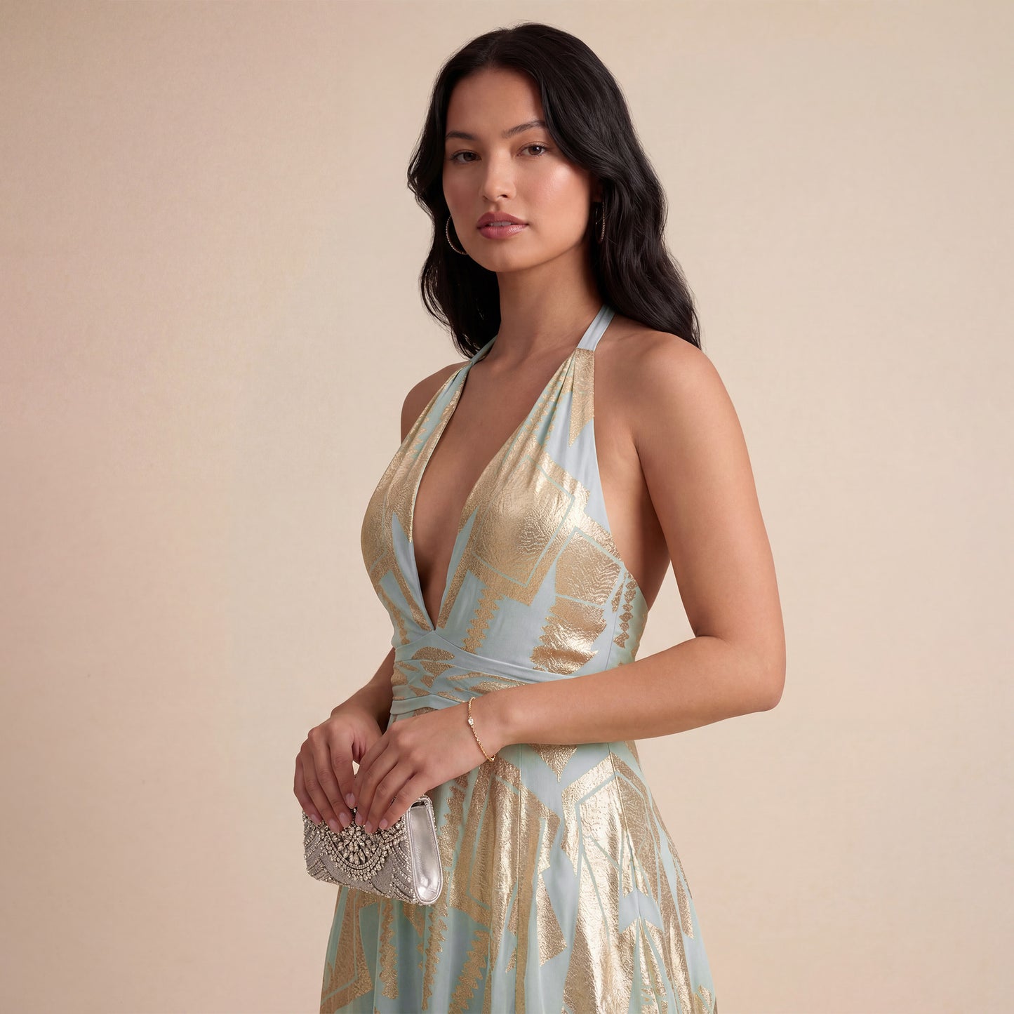 Celeste Gold Halter Maxi Dress