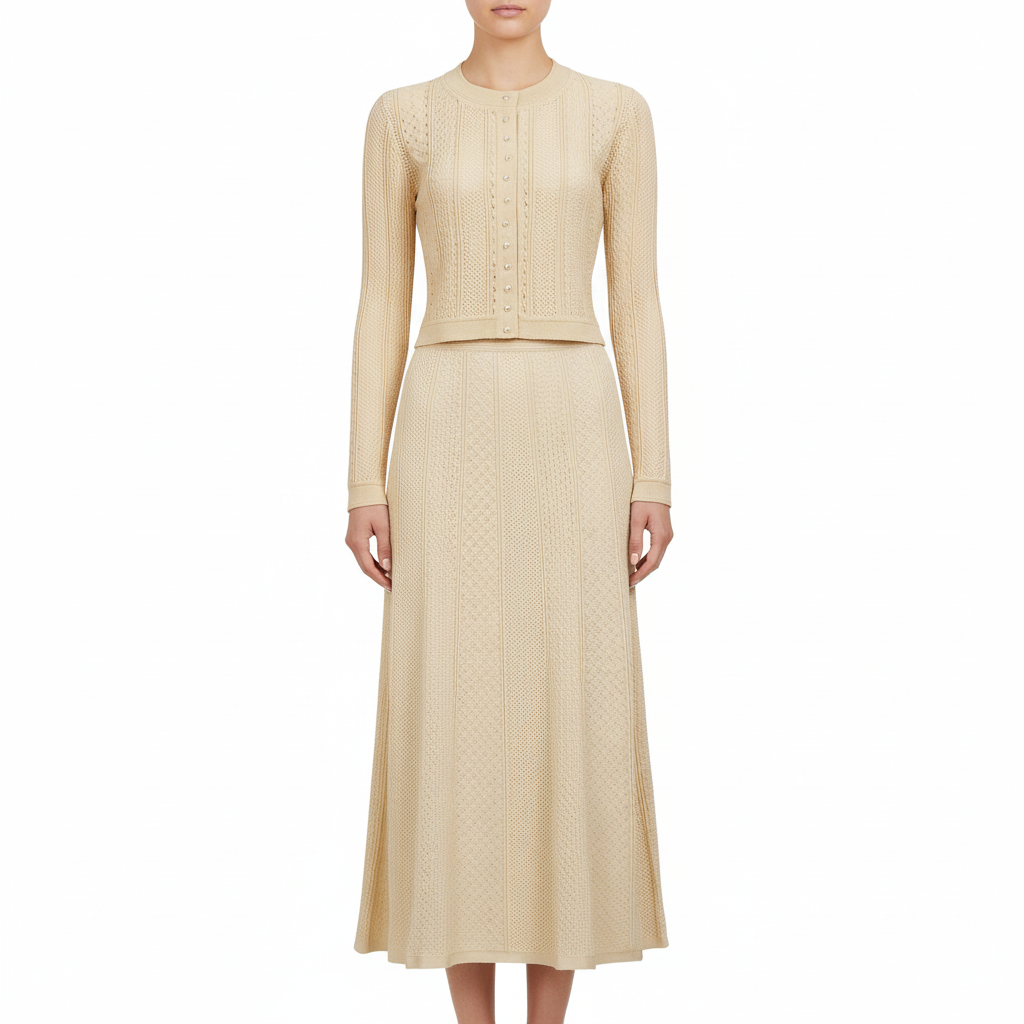 Elegant Knit Cardigan & Skirt Set