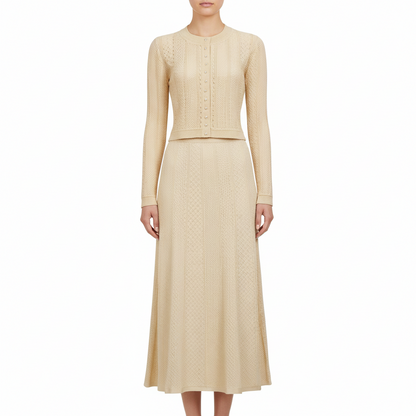 Elegant Knit Cardigan & Skirt Set