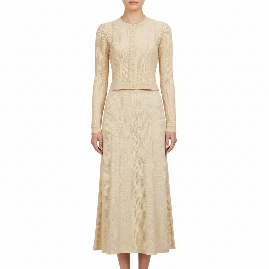 Elegant Knit Cardigan & Skirt Set