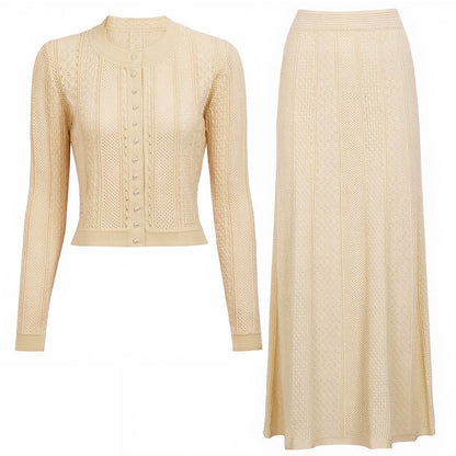 Elegant Knit Cardigan & Skirt Set