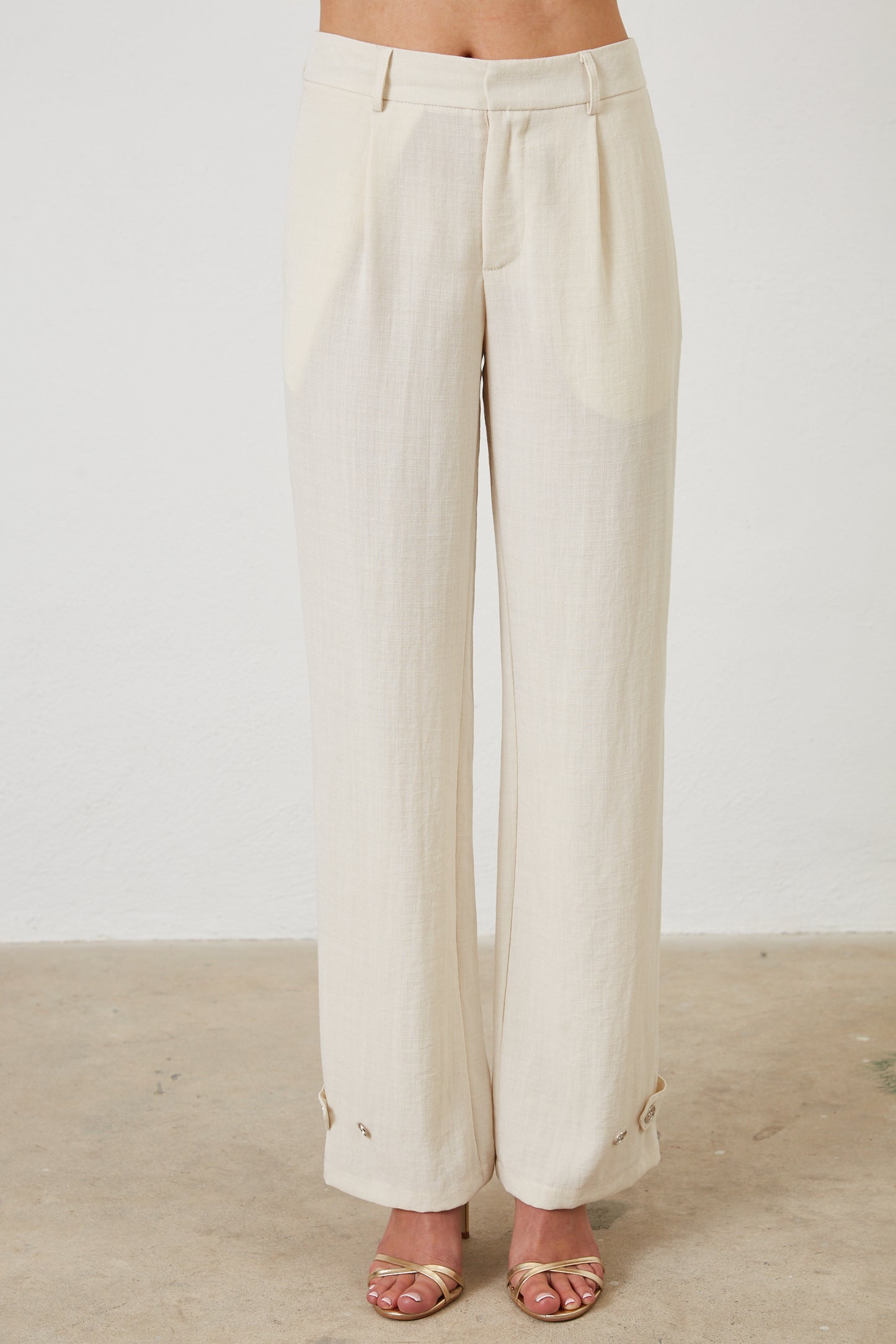 BUTTONED HEM WOVEN PANTS