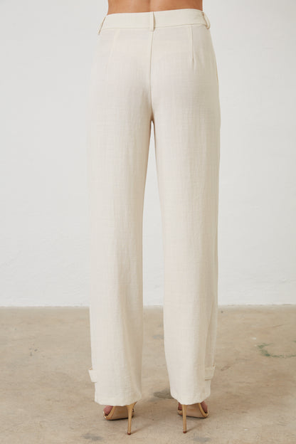 BUTTONED HEM WOVEN PANTS