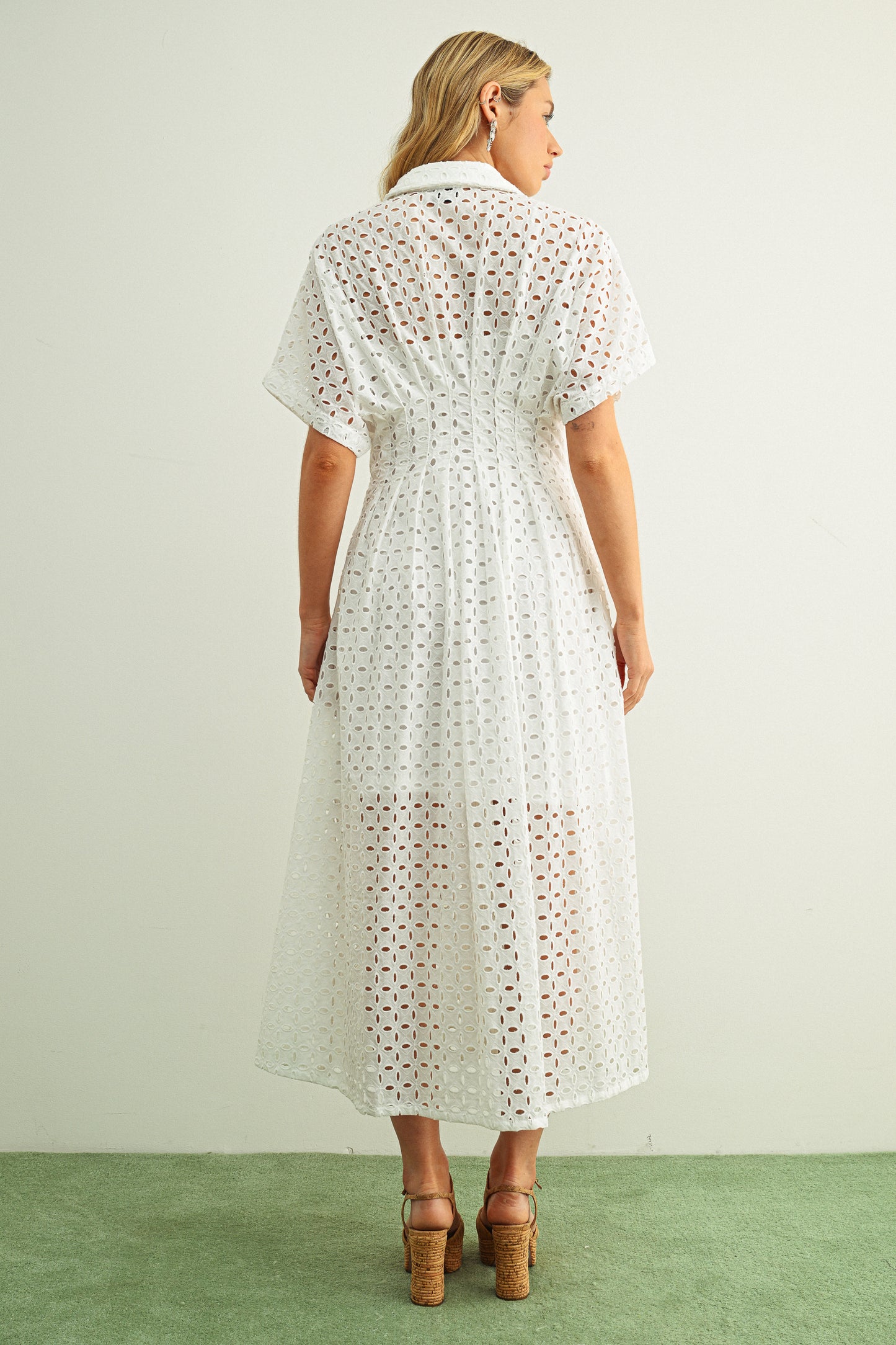 Eyelet Fabric Button Front Shirt Dress