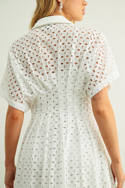 Eyelet Fabric Button Front Shirt Dress