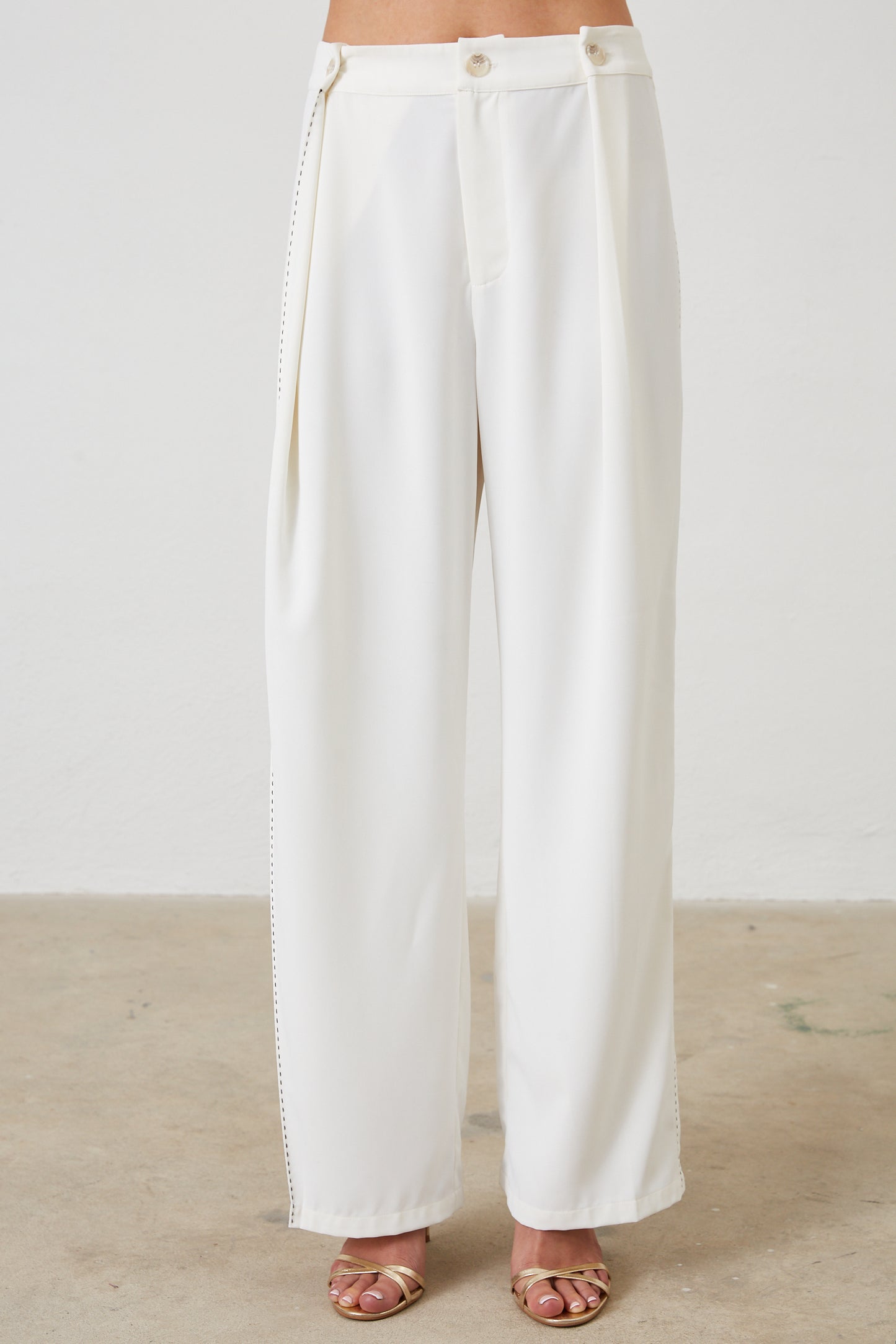 WRAP DETAIL CONTRAST STITCHED WOVEN PANTS
