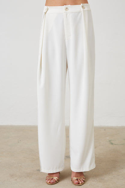 WRAP DETAIL CONTRAST STITCHED WOVEN PANTS