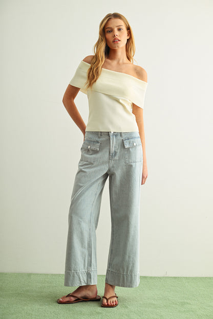 Misty Grey off shoulder top