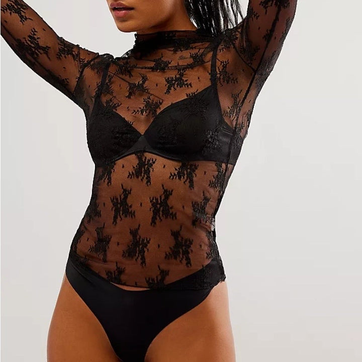 LUX Layering Floral Lace See Through Mesh TOP Blouse