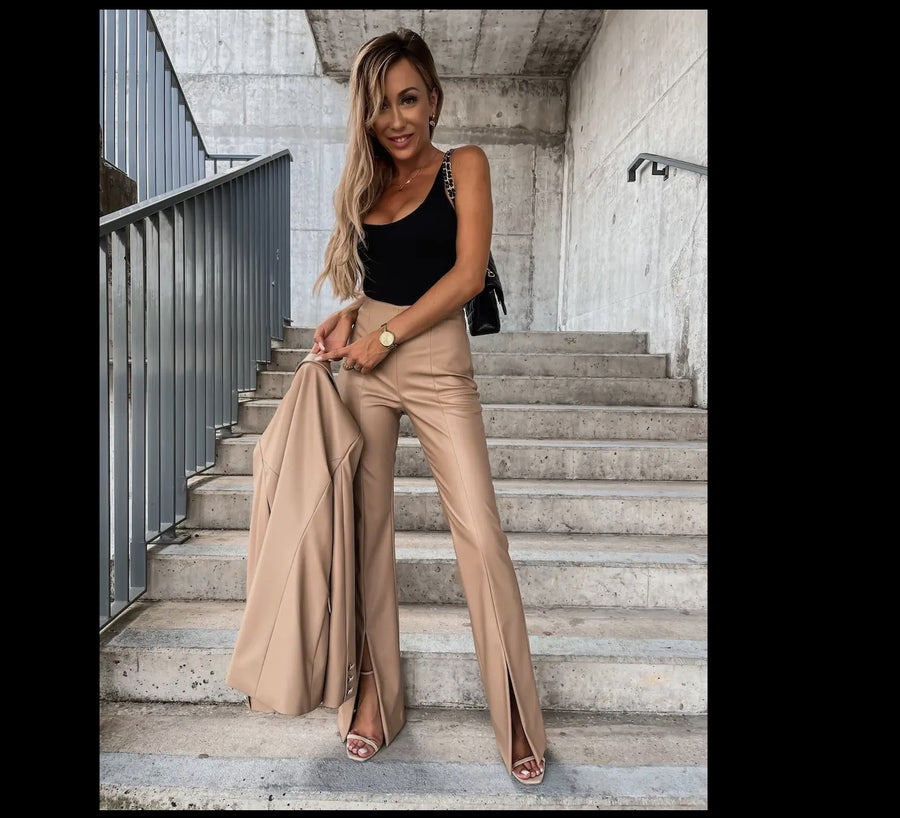 Slim Temperament Sexy Casual Split Leather Pants