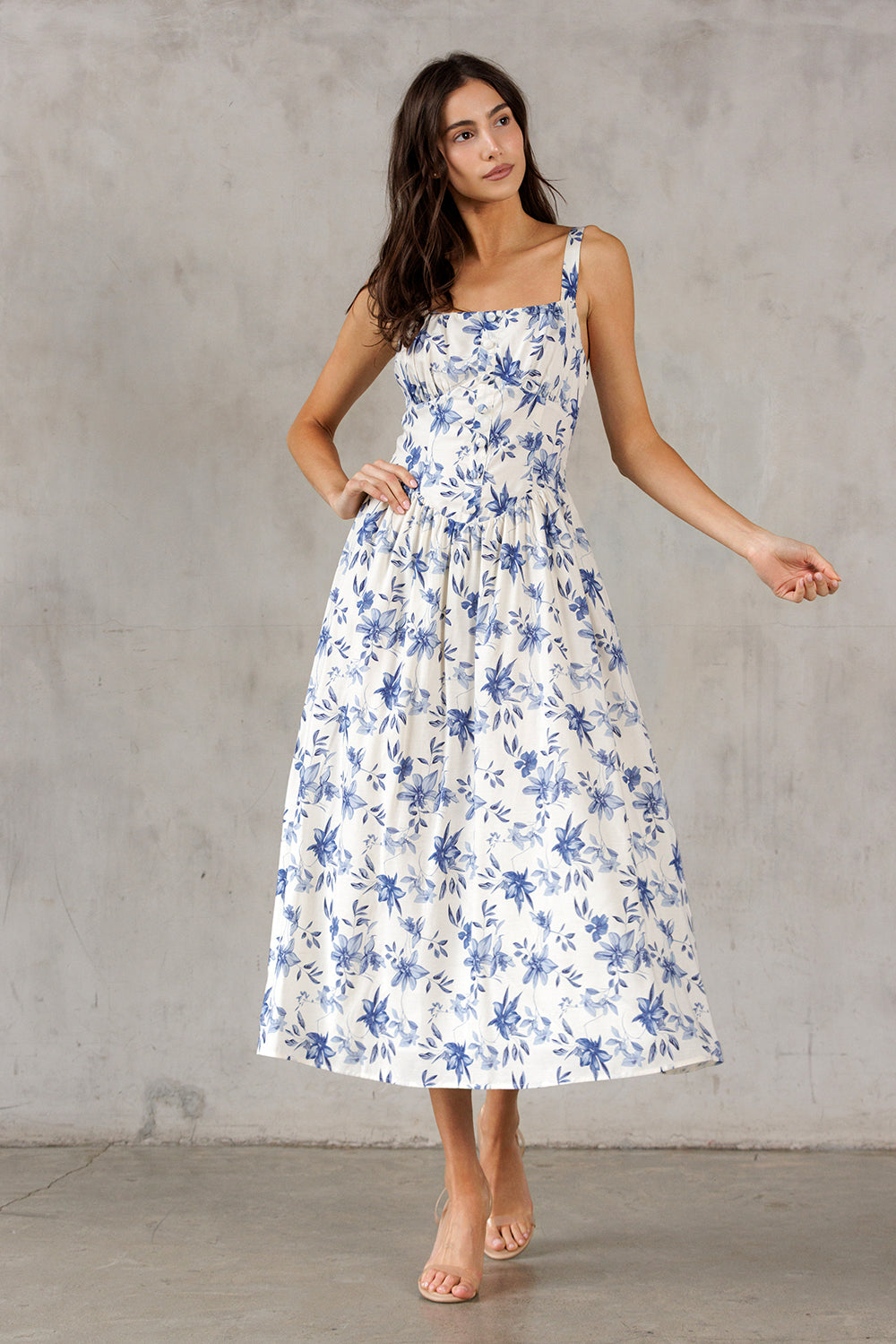Ivory Blue Floral Dress