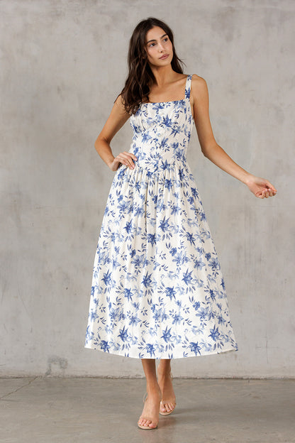 Ivory Blue Floral Dress