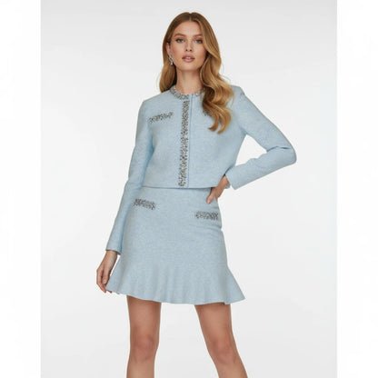 Elegant Knit Wool Cardigan & Skirt Set