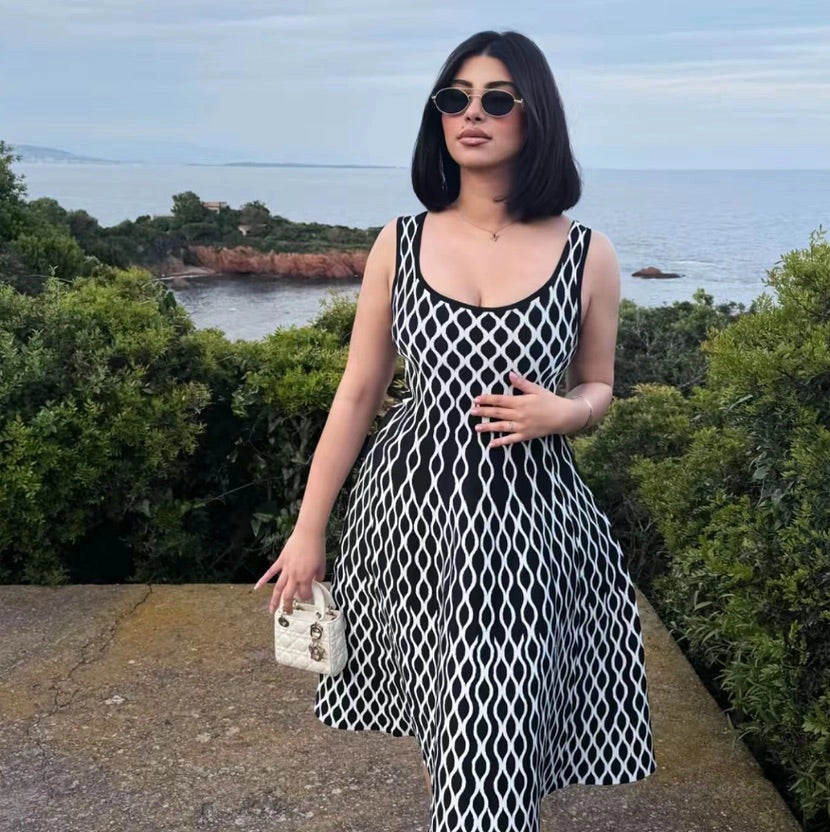 Square Neck Sleeveless Ribbed Midi Dress