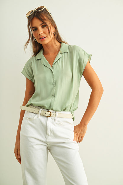 Button Down Cap Sleeve Shirt