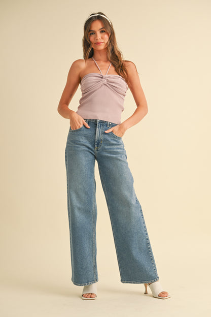 sweater knit detailed front top