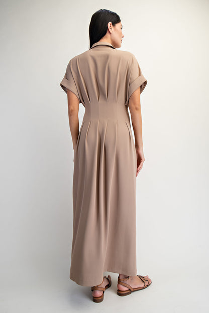 DOUBLE BELT DETAIL ROLL UP SLEEVE MAXI SHIRT DRESS